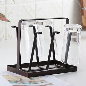 

6 Hooks Water Cup Holder Kitchen Iron Glass Beer Mug Hanger with Handle Household Glass Cup Drain Rack Nordic Storage Stand