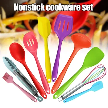 

Silicone Kitchen Utensils Set 10Pcs Heat Resistant Non-Stick Turner Whisk Spoon Brush Spatula Colorful Cooking Tools FAS