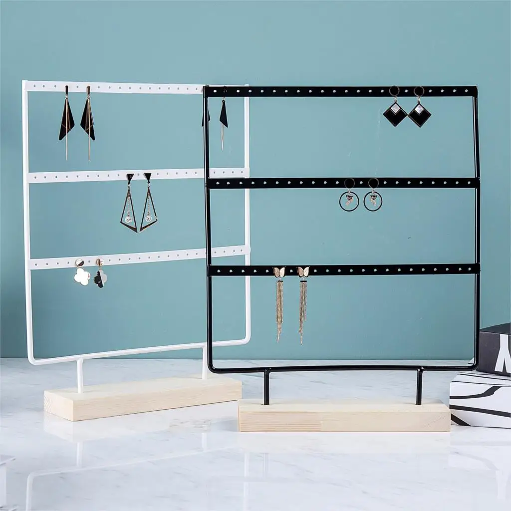 도매 나무 기본 금속 귀 스터드 펜던트 쥬얼리 홀더 디스플레이 스탠드 주최자 귀걸이 선물 랙 24/44/66 구멍