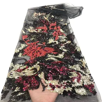 

Latest African Lace Fabric 2020 High Quality French Lace With Sequins Nigerian Lace Fabrics For Wedding Dress 5 YardsJAUN