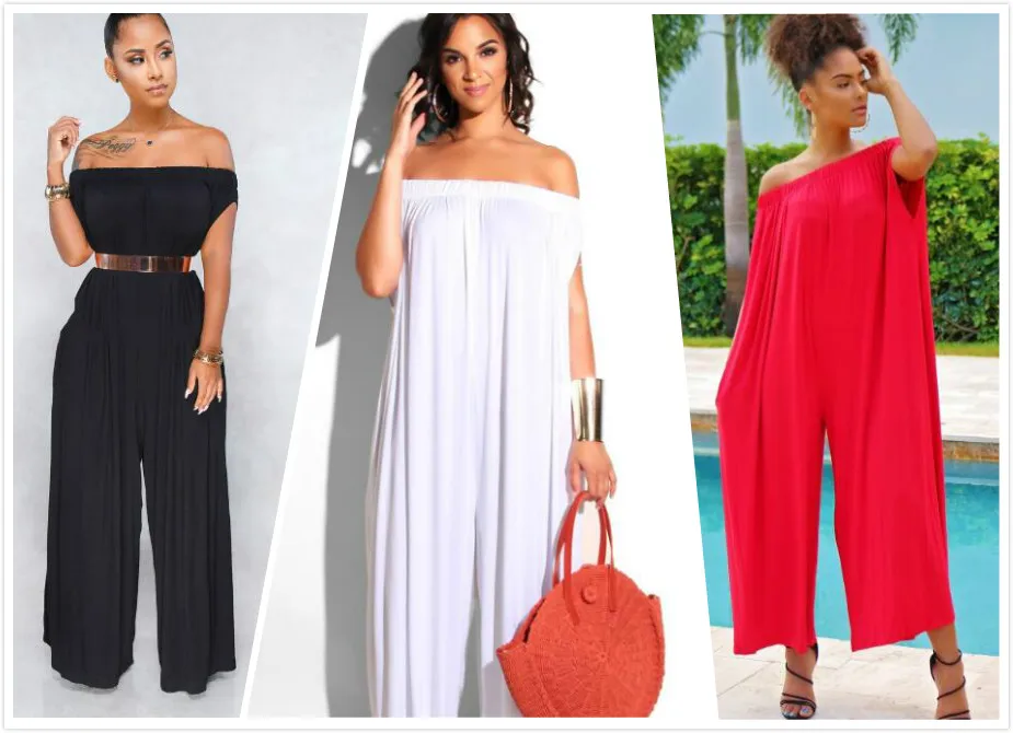 

New Fashion 2019 Casual Beach Style Women Jumpsuit Solid Slash Neck Sleeveless Long Loose Romper Plus Size 3XL