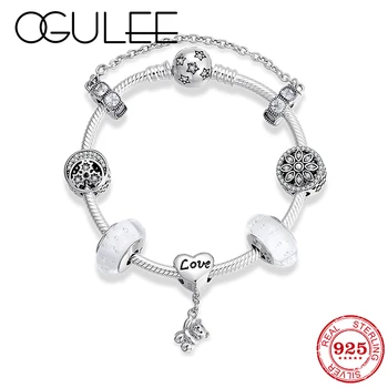 

Fashion S925 Silver women Charm Bracelet with Star CZ Bead Heart Bear pendant Snake bone chain Bracelet Female Gift Fine Jewelry