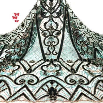 

Best Selling 2019 Products African Velvet Lace Fabric with Sequins High Quality French Mesh Lace for Party Dress Green