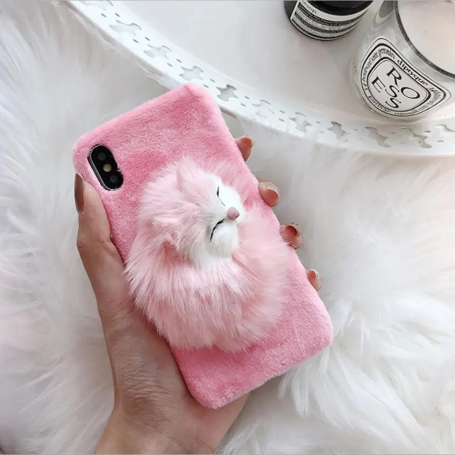 2020 новейший модный милый плюшевый чехол с котом для iPhone 6S 6 7 8 Plus зимний меховой XR X