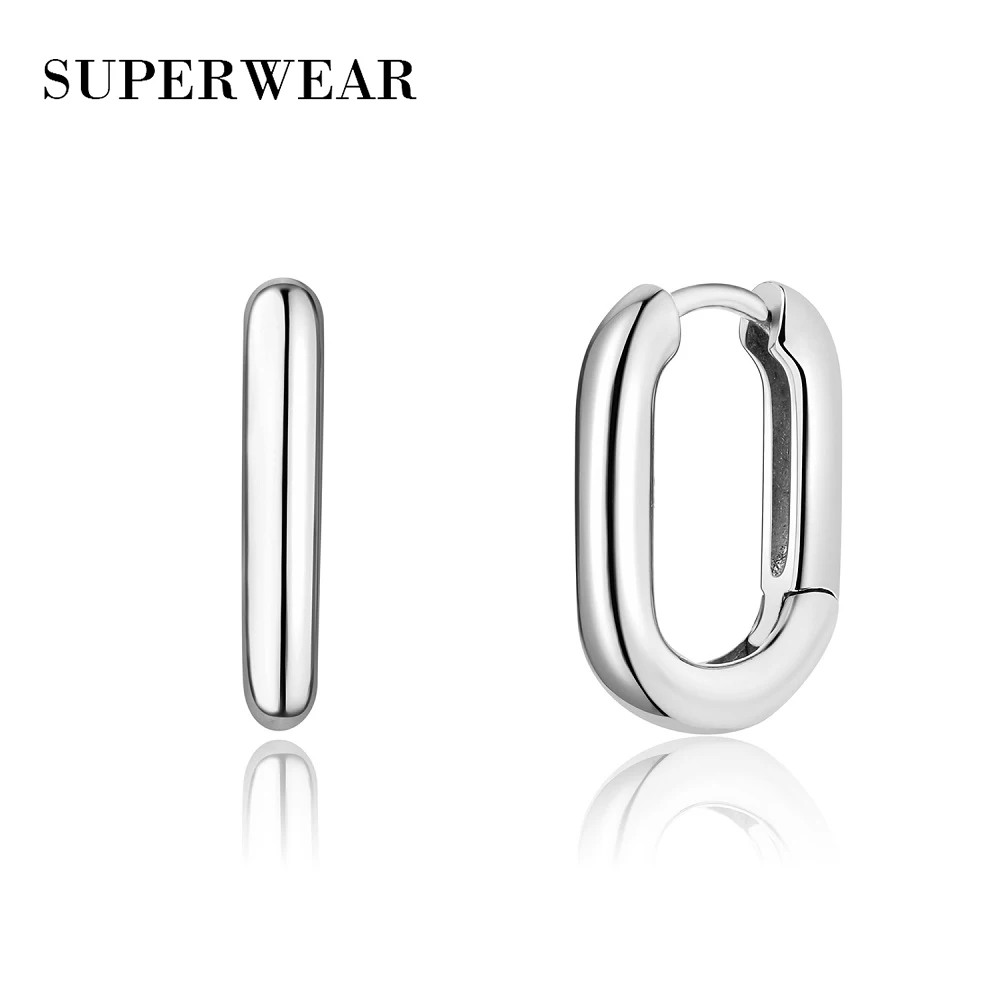 SUPERWEAR, маленькие серьги Huggies для мужчин и женщин, 925 пробы, серебряные, желтые, золотые, квадратные обручи, навесные серьги, ювелирные изделия для пар - Окраска металла: Silver Earrings