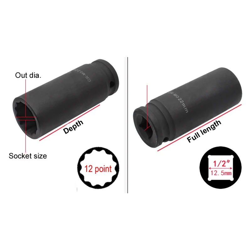 1pcs Lengthen 1/2" Square drive 12 point PT metric Torx Socket Ratchet wrench adapter 12 Angles Plum Blossom Sleeve 28mm to 41mm 2