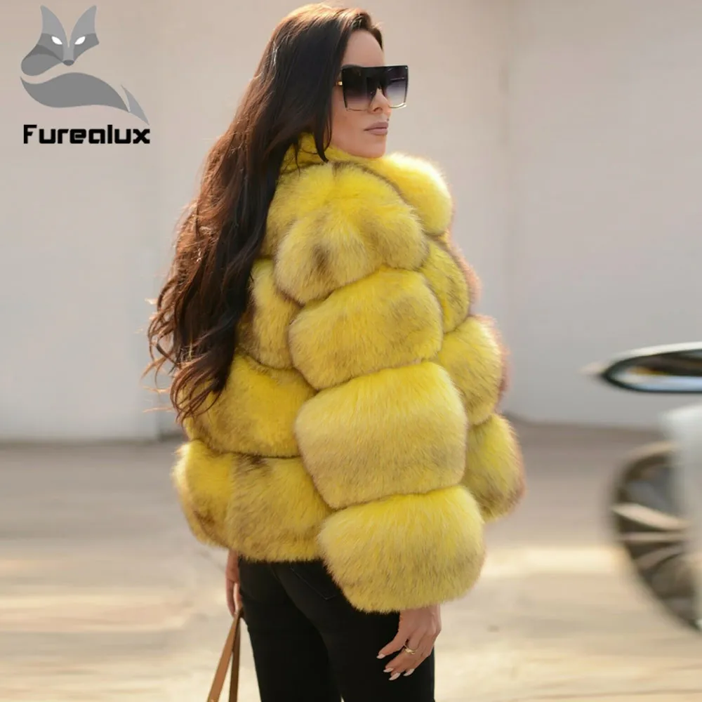Furealux пальто с натуральным мехом Куртка из натурального Лисьего меха короткое тонкое теплое зимнее пальто с лисой верхняя одежда с воротником для девочек высокого качества