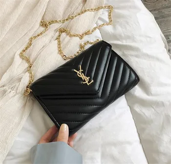 

New 2020 Fashion Designer diamond lattice chain Women's Handbag Quality PU leather Women Shoulder Messenger Bag black white