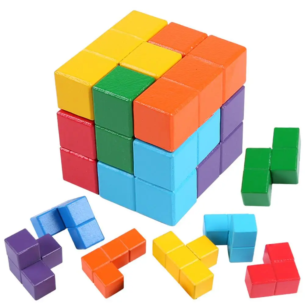 

None Wooden Building Blocks Set Smart Cube Tetris Developmental Toy for Kids Children