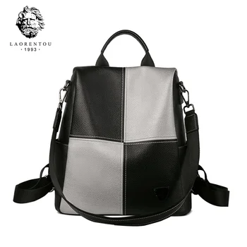 

LAORENTOU Genuine Cow Leather Travel Rucksack Large Capacity Satchel Soft School Bag for Teenage Lady Stylish Traveling Backpack