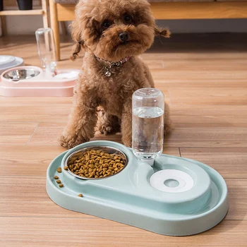 

Dog Double Bowls Stainless Steel Water and Food Feeder with Annulus Non spill groove for Pets Puppy Small Medium Dogs