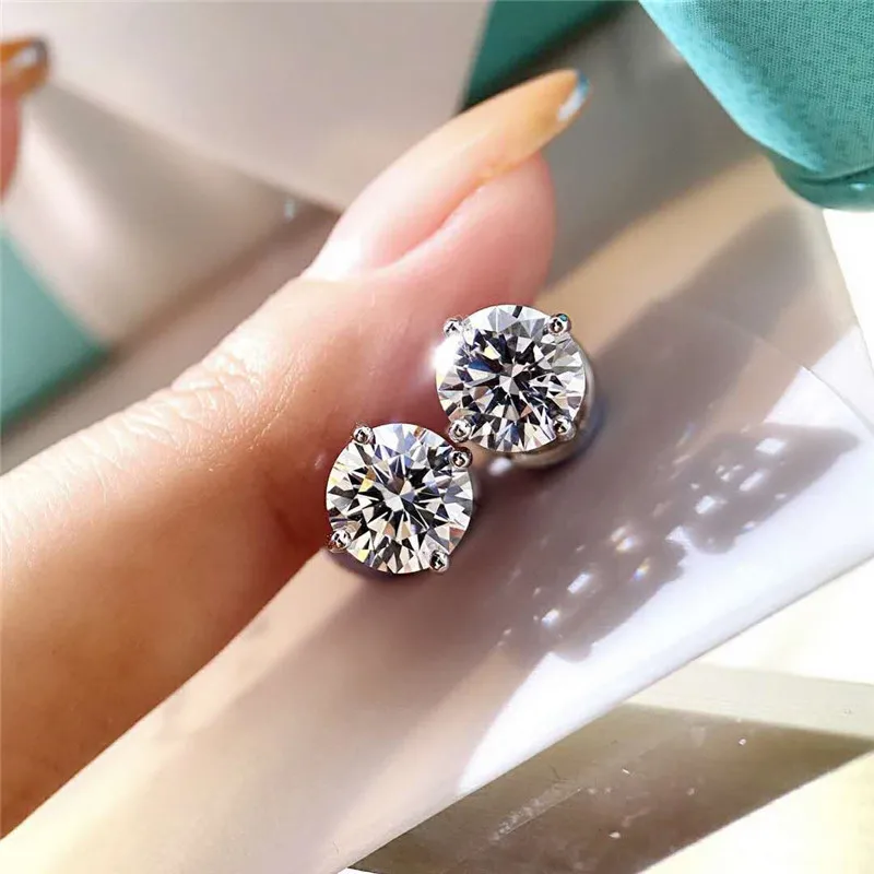 Lovers Solitaire Lab Diamond Stud Earring Real 925 Sterling Silver Party Wedding Earrings for Women men Engagement Jewelry | Украшения и