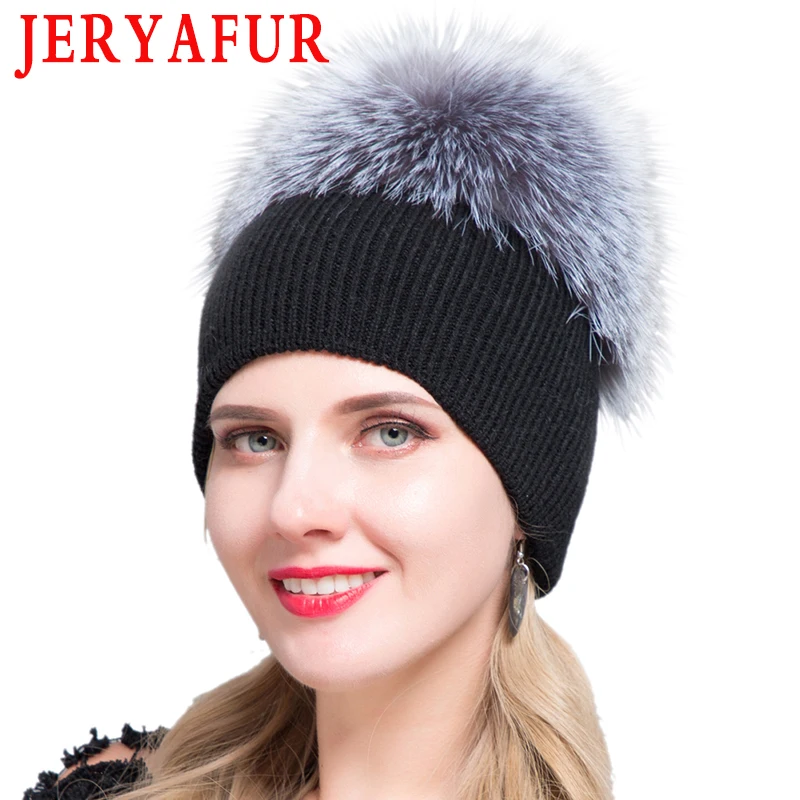 JERYAFUR русская осенне-зимняя шапка фаба, мужская и женская шерстяная вязанная повязка, шапка для отдыха и Лыжная шапка из меха енота и лисы