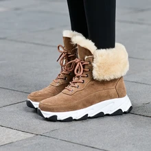 Г., Новое поступление, зимние ботинки женская обувь на плоской платформе высокого качества со шнуровкой теплые женские ботильоны на толстом меху