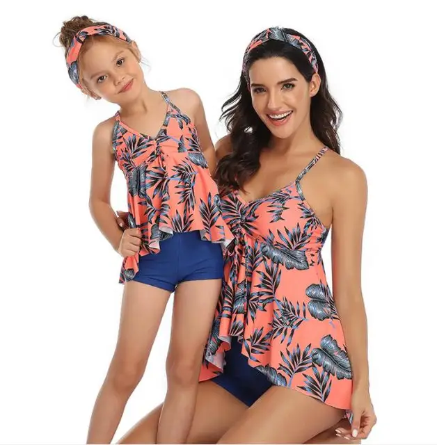 2020 New Summer Swimsuit Mom Daughter Beach Bikini Set Ruffled Printed ...