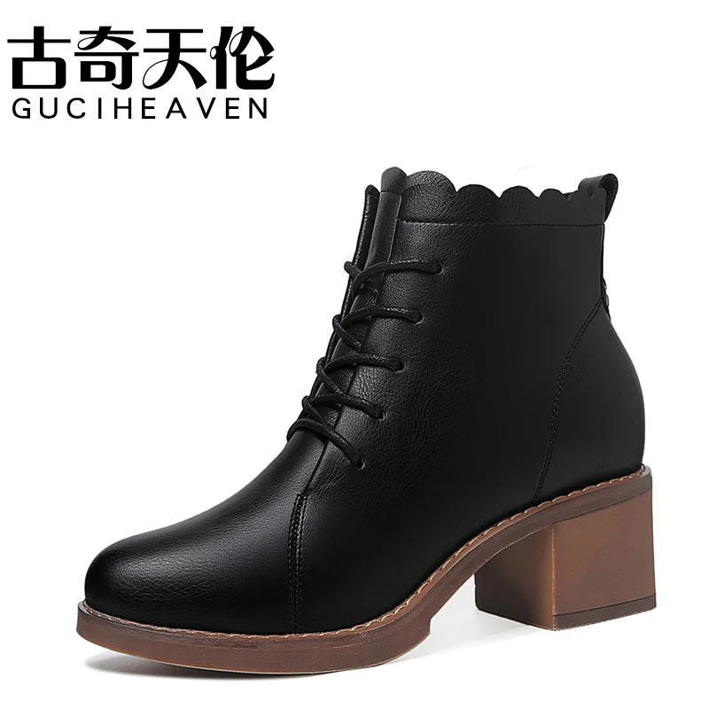 

Gucci Tianlun 2019 Autumn And Winter round-Toe Chunky Heel Boots High Heel Lace-up WOMEN'S Boots Waterproof Platform Boots 8780