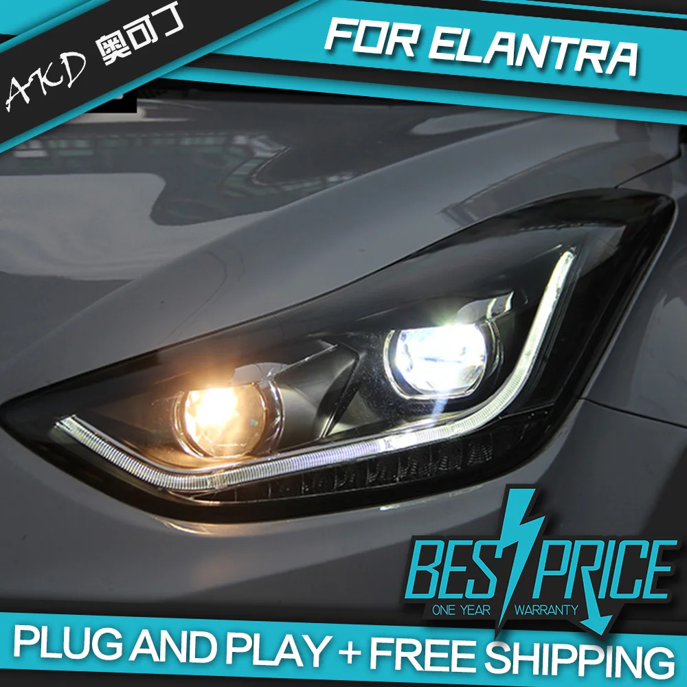 АКД автомобилей Стайлинг фар для Hyundai Elantra 2012 2016 фары светодиодный ходовые огни