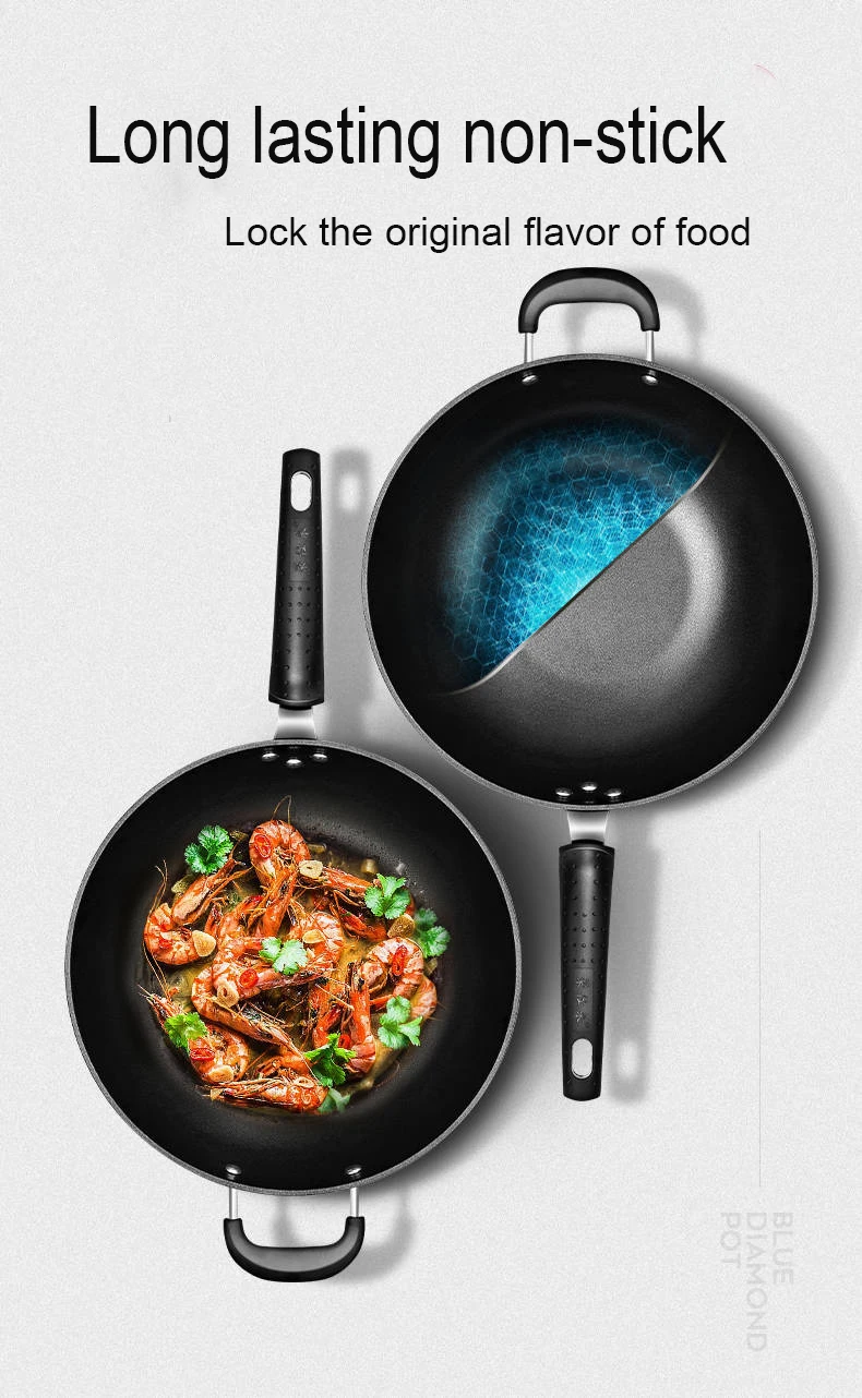 Wok антипригарная сковорода без дыма Индукционная Плита Газовая универсальная аутентичная Wok плоское дно бытовой утюг горшок патрубки из нержавеющей стали и