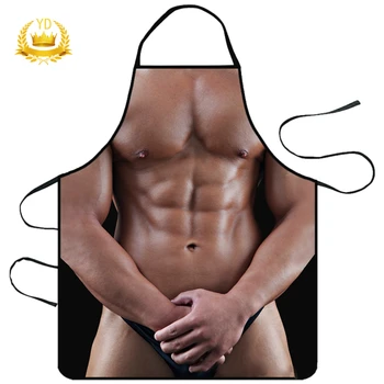 

Hot 1Pcs Antifouling Breathable Fastness Sexy Muscular Printing Apron Funny Personality Hot Pot Creative Kitchen Aprons