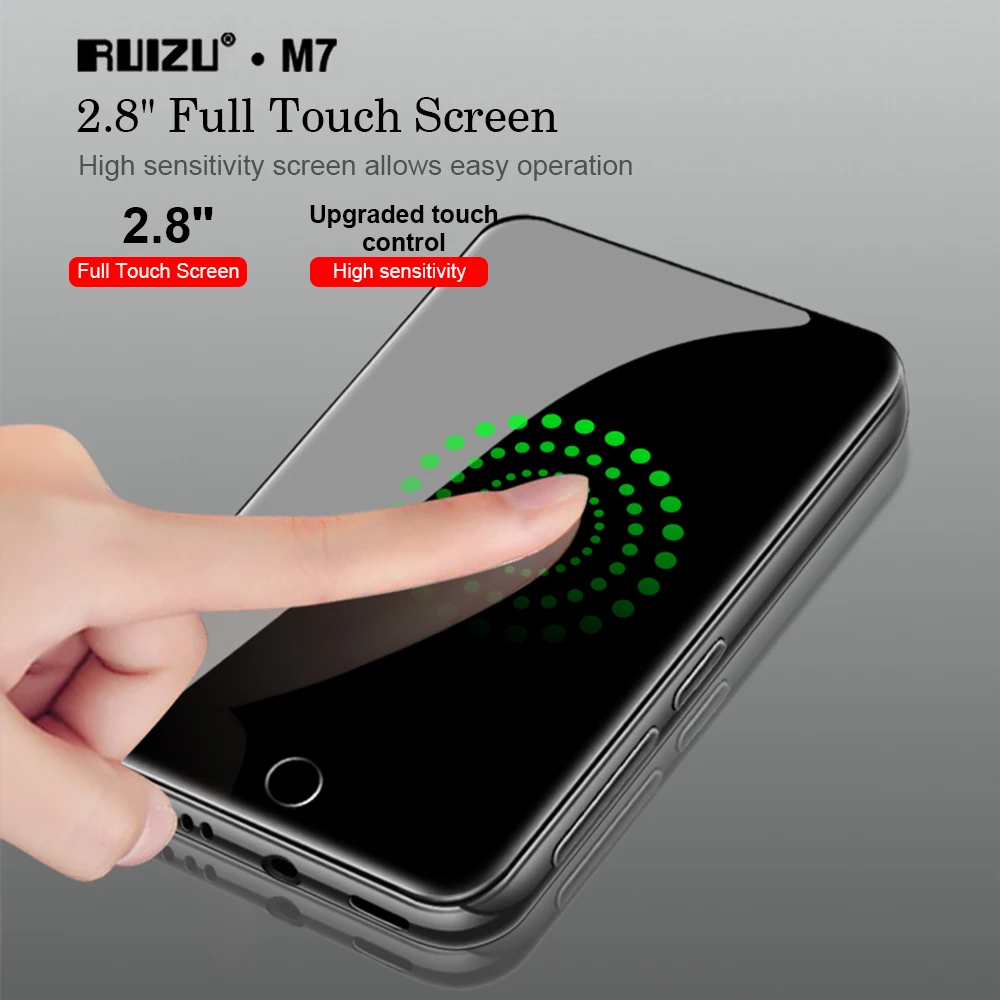 RUIZU M7 MP3 плеер Мини Портативный hifi FM радио Электронная книга шагомер видео плеер 2," Полный сенсорный экран Bluetooth 4,0 музыкальный плеер