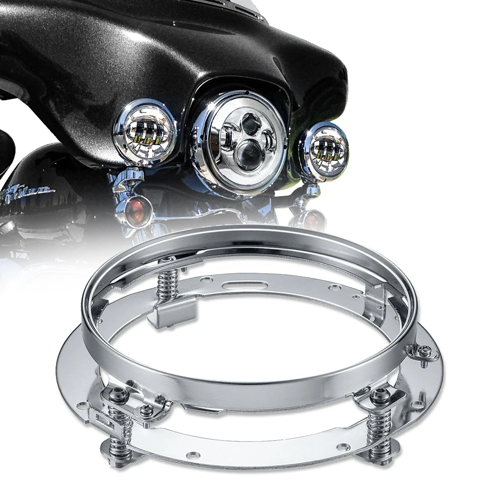 

7 Inch Stainless Steel Round LED Headlight Mounting Bracket Ring for Built-in Strong Springs Chrome Plated