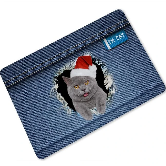Забавный 3D Дед Мороз Щенячий Кот Chritmas дверной коврик Новинка милая собака кошки котенок щенок кухонный Придверный коврик ПЭТ декорация для дома с животными подарки