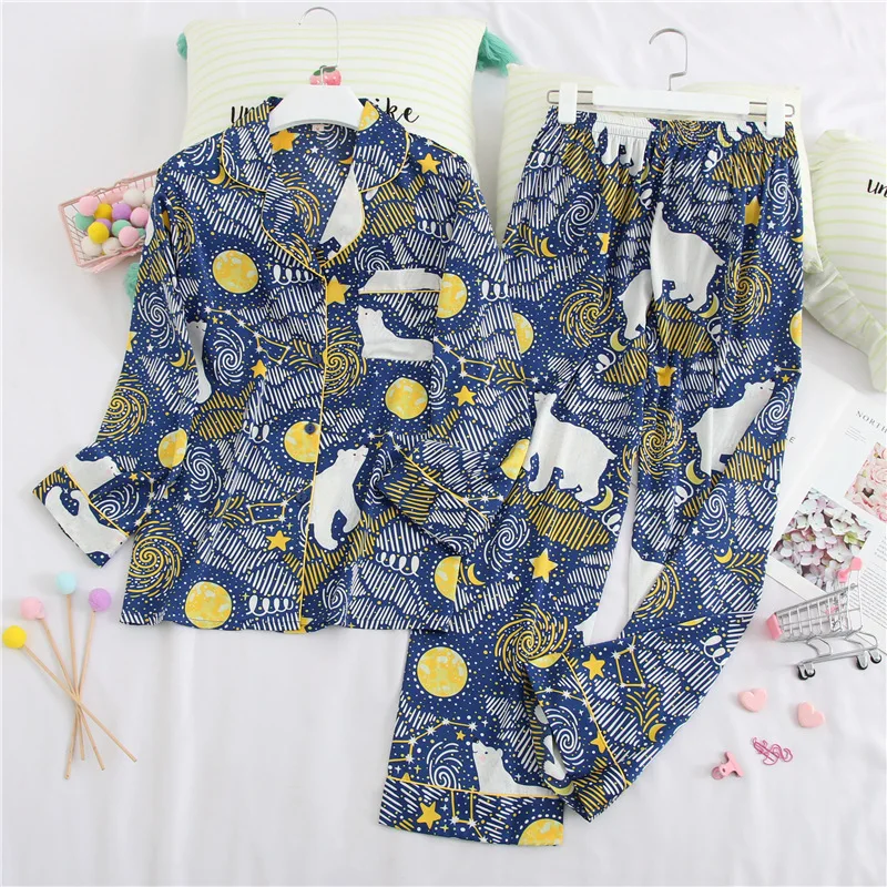 

New Big Flower Personality Pajamas Women Cardigan Long-Sleeved Pajamas Two-Piece Suit Can Go Out To Wear Home Clothing