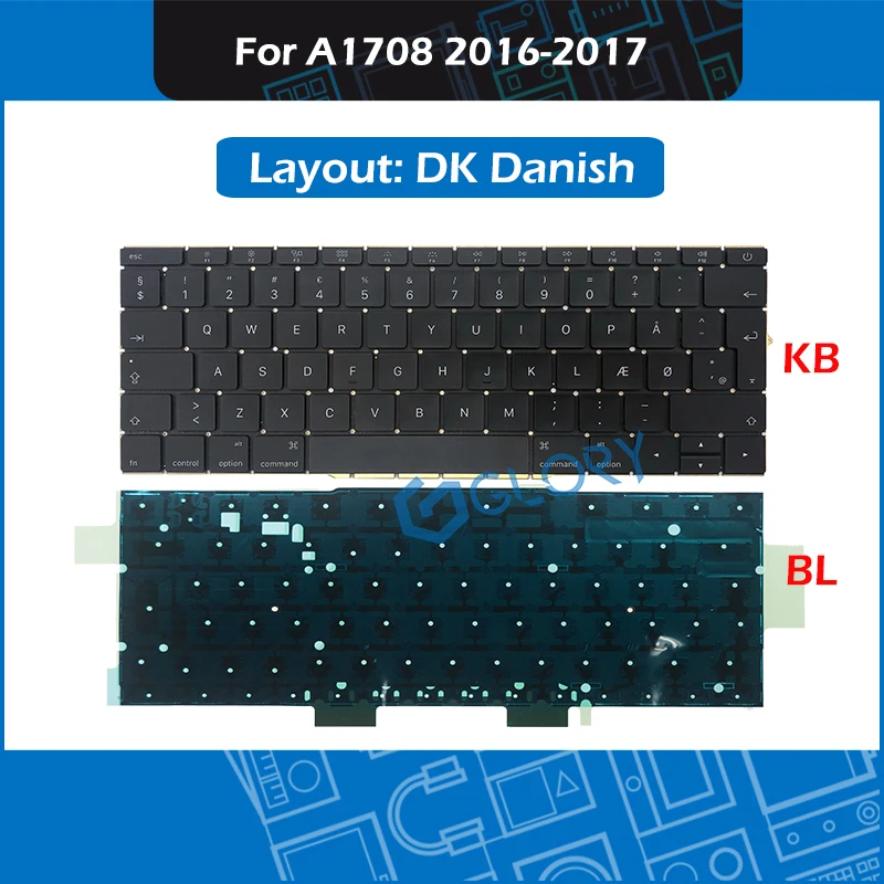

New A1708 Keyboard DK Danish Layout For Macbook Pro Retina 13" Late 2016 Mid 2017 Denmark keyboard with Backlight