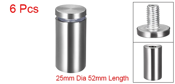 25mm x 52mm Uxcell 6 шт. Стекло противостояние крепление нержавеющая сталь стены противостояние Держатель рекламы гвозди диаметр 12 мм до 25 мм - Цвет: 25mm x 52mm