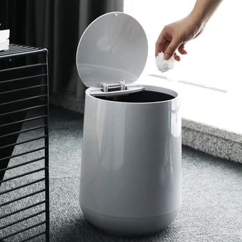 

Promotion! PP Trash Bins, Press Type Trash Can, Waste Bin with Inside and Outside Double Layer Bucket, Waste Recycling 17L,Gray