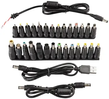 

28pcs different size DC Famale 5.5x2.1mm to Male Plug Tips, 3pcs USB Cable or DC to DC Cord (28+3)