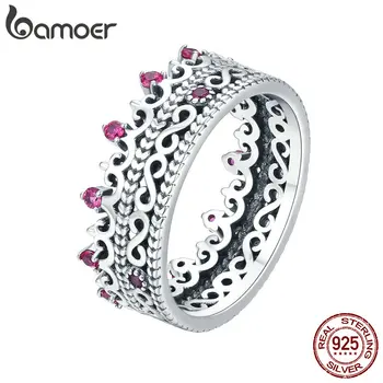 

BAMOER Real 925 Sterling Silver Princess Crown Wedding Rings for Women Stackable Infinity Love Finger Ring Silver Jewelry SCR487