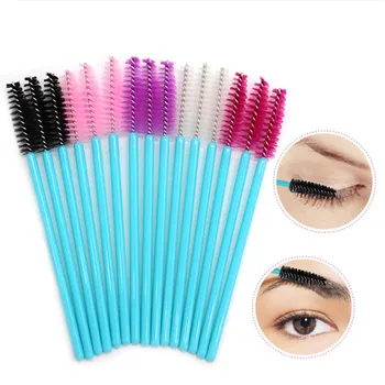 

50 Pcs/Set Five Colors Blue Disposable Mascara Wands Mini Lashes Brushes Mascara Applicator Micro Spoolie Brushes for Eye Lash