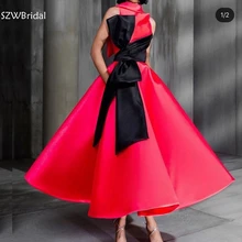 Новое поступление, короткое вечернее платье с высоким воротом,, красные, черные вечерние платья avondjurk robe soiree, Дубай, вечернее платье es