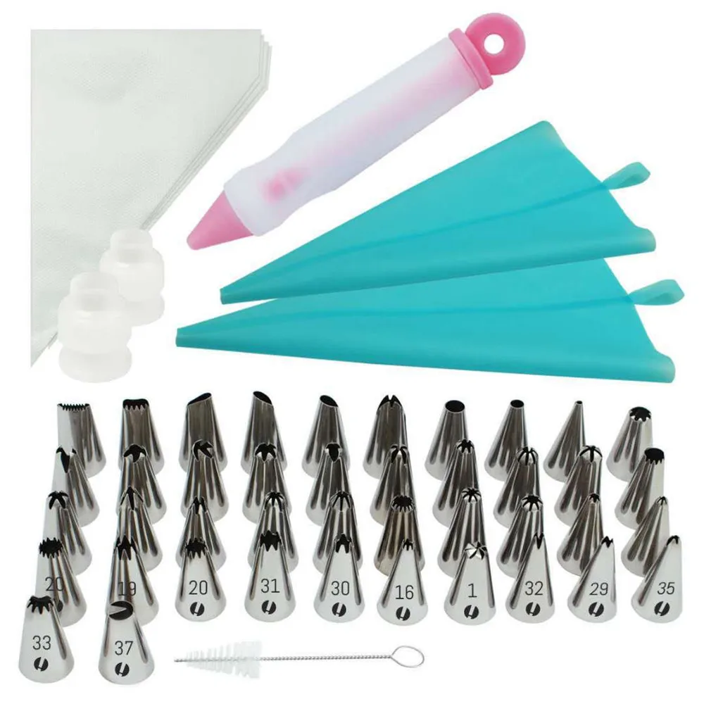 60pcs Cake Decorating Kit Set Baking Accessories Turntable Stands Cake Tips Icing Smoother Spatula Piping Pastry Bags Tools