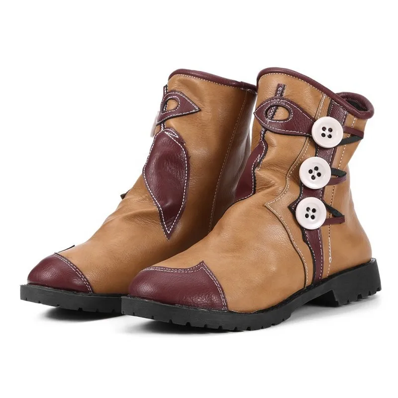 

Boots women low heels button pu leather gladiator shoes ladies botas mujer ugs australia boots Spring/Autumn c60