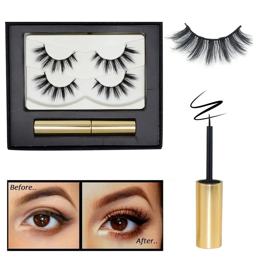 Make Up Long Lasting Women Magnetic-eyeliner False Eyelashes 125g Liner Liquid Set(2 pairs) Set Single Color
