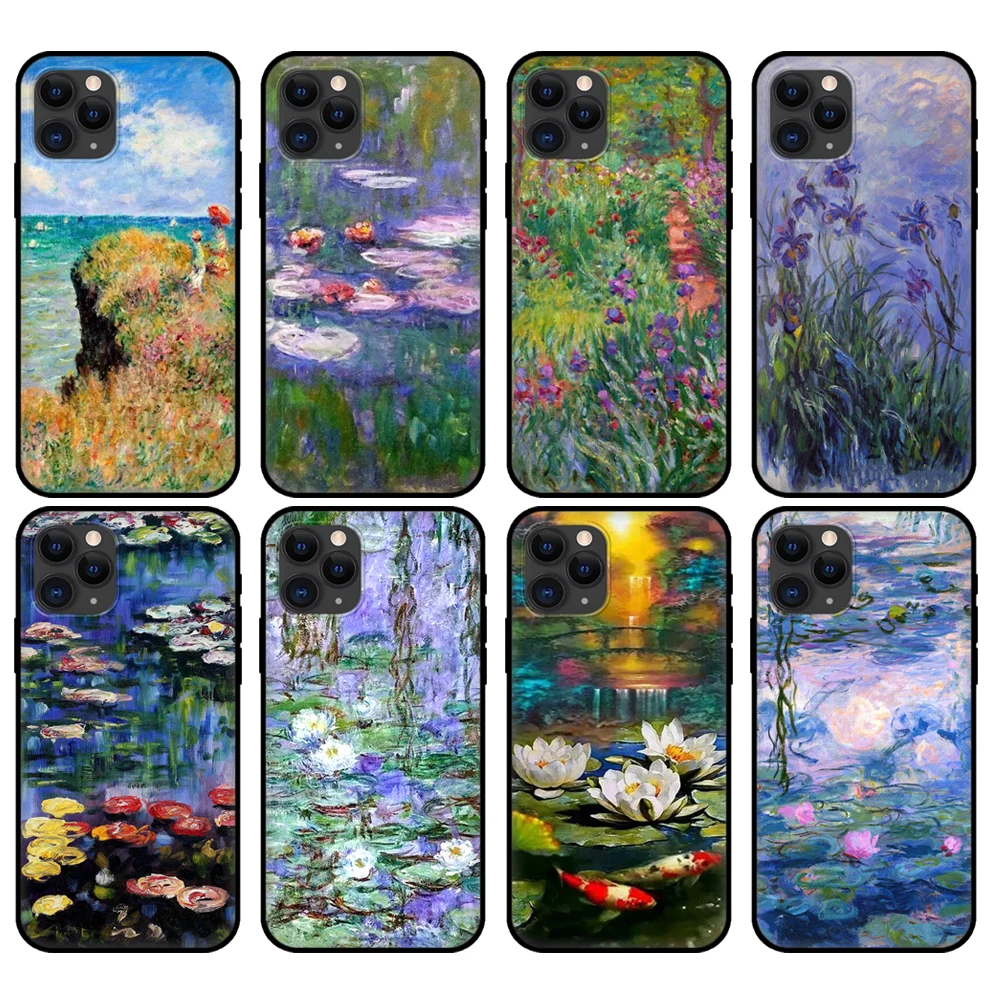 Custodia In Tpu Nera Per Iphone 5 5S Se 6 6S 7 8 Plus X 10 Cover Per Iphone Xr Xs 11 Pro Max Custodia Claude Monet Garden Lotus Bridge