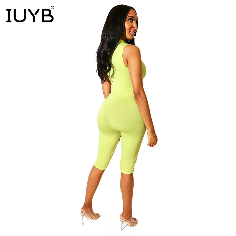 IUYB новые летние сексуальные женские двухцветные облегающие до колена jumppsuit сексуальные молнии летают Твердые без рукавов Высокие уличные комбинезоны MOF5079