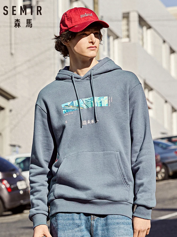 SEMIR плюс бархатный свитер для мужчин зима новые свободные толстовки с капюшоном Порт-ветер прилива ins Мужской пуловер Хлопок Толстовки