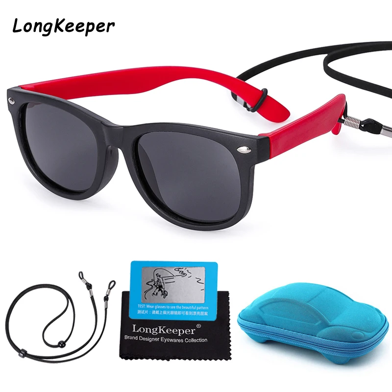 

Kids Sunglasses Children's Polarized TR90 Silicone Rivet Children Sun Glasses UV Protection Eyeglasses with Sport Lanyard Box