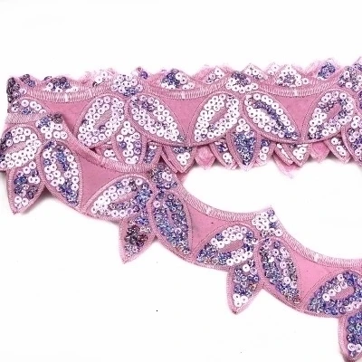 Pink Горячая 6 см Широкий блеск органзы кружева ткань блестки бисером цветы вышитые ленты Воротник отделка аппликация для свадебное платье Шитье - Цвет: Pink
