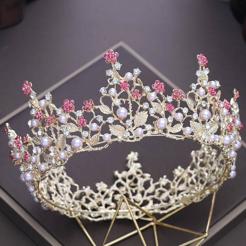 

European Style Retro Palace Queen Baroque Gold Large Crown Headdress Circle Bride Crown Luxury Wedding Dress Accessories
