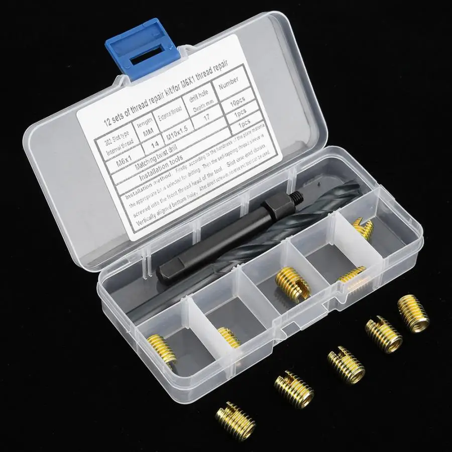 

12 Pcs Thread Inserts M6x1 (M10x1.5 External) Self-Tapping Thread Repairing Accessory Thread Repair Kit for General Application