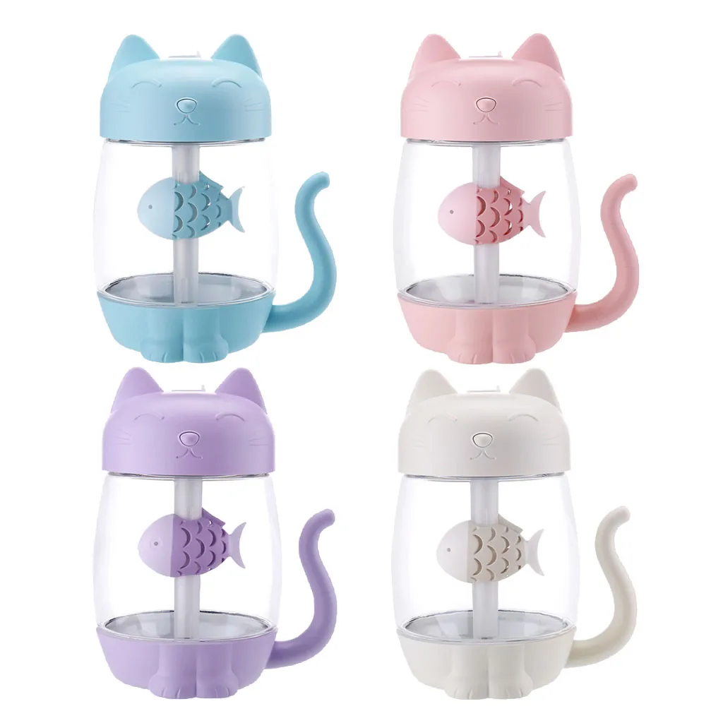 3 In 1 Portable Cute Cat Air Humidifier  Maker, LED Lamp Ninght Lamp, USB Fan for Desk Travel Office Car Bedroom