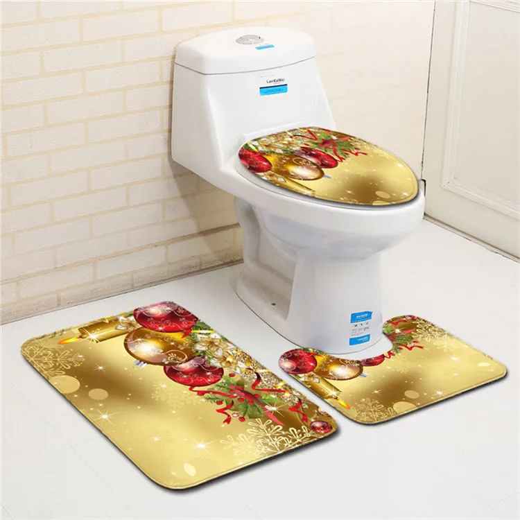 Free Shipping 3Pcs/set Christmas Red Bathroom Carpet Set Dywaniki Lazienkow Bath Mats Rug Tapete Banheiro Tapis Salle De Bain - Цвет: As Picture