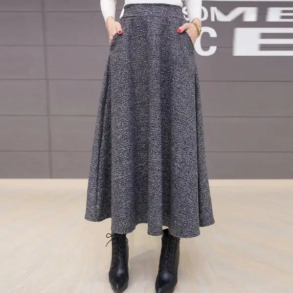 Осень зима длинная юбка женская винтажная шерстяная юбка с высокой талией Saia Faldas шерстяная плиссированная юбка женская s теплая макси юбка DF805