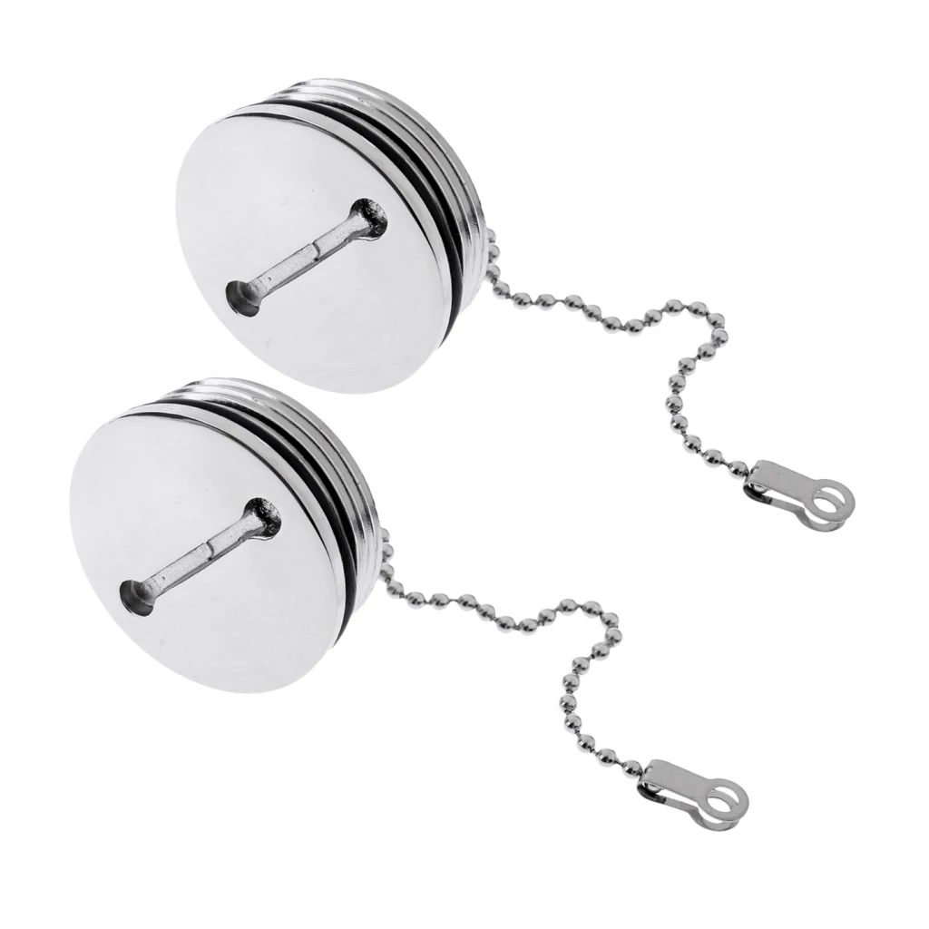 2pcs Boat Deck Fill Filler Cap& Chain Stainless Steel Fuel Water Gas