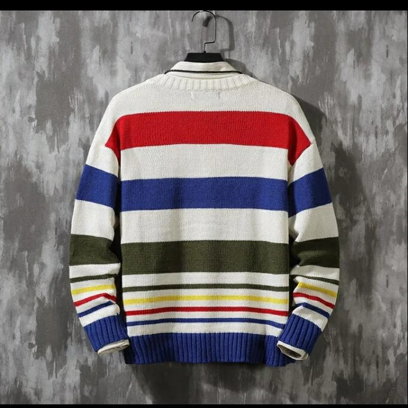 White Sweater Мужской свитер с длинными рукавами, с круглым вырезом, Цветной полоской X mas, пуловер, вязаные свитера, Pull Homme 5XL 4XL M - Цвет: White Sweater