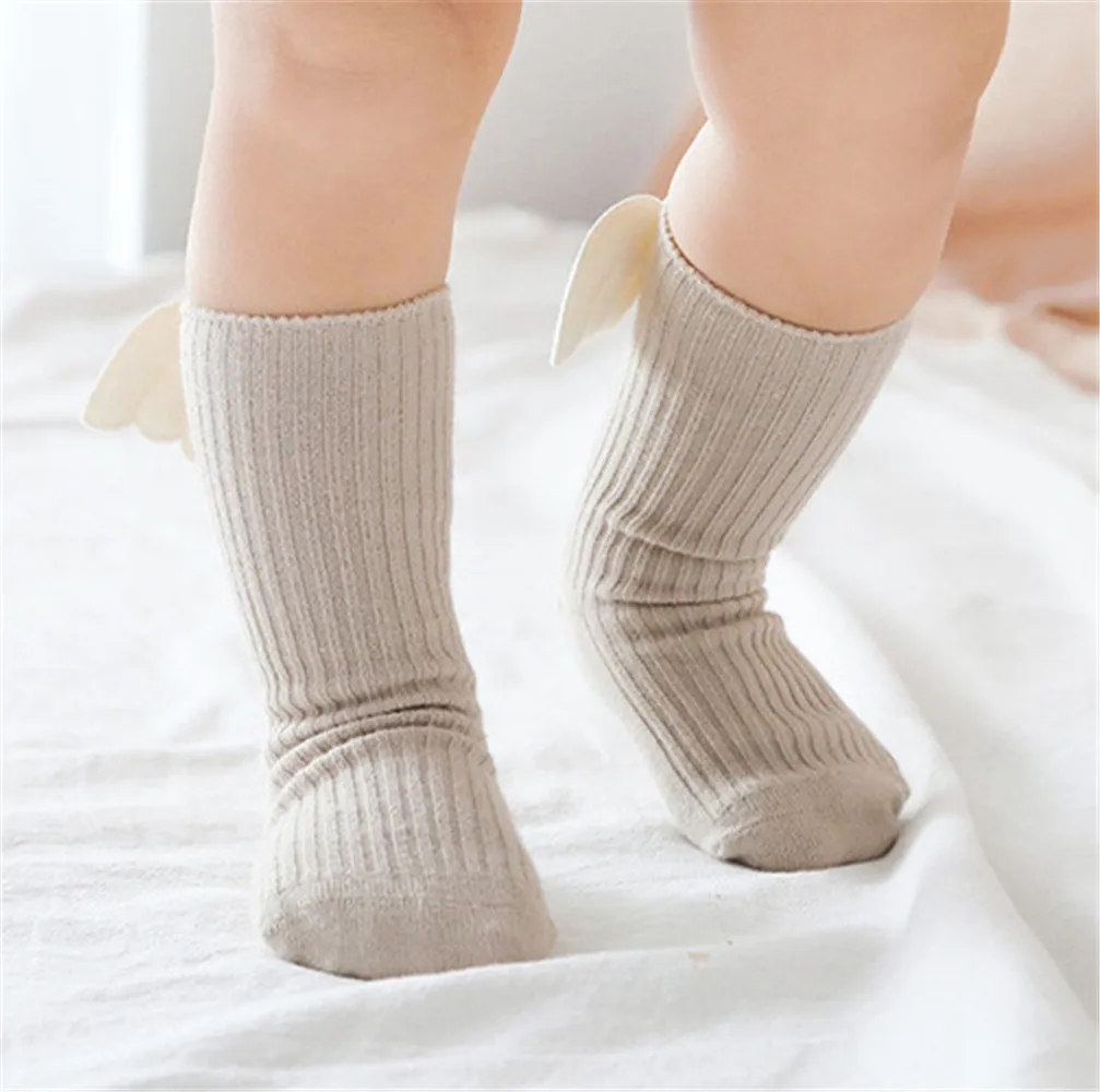 Носки из чистого хлопка для девочек, гольфы для малышей, милые носки ярких цветов с 3D крыльями ангела, мягкие детские носки